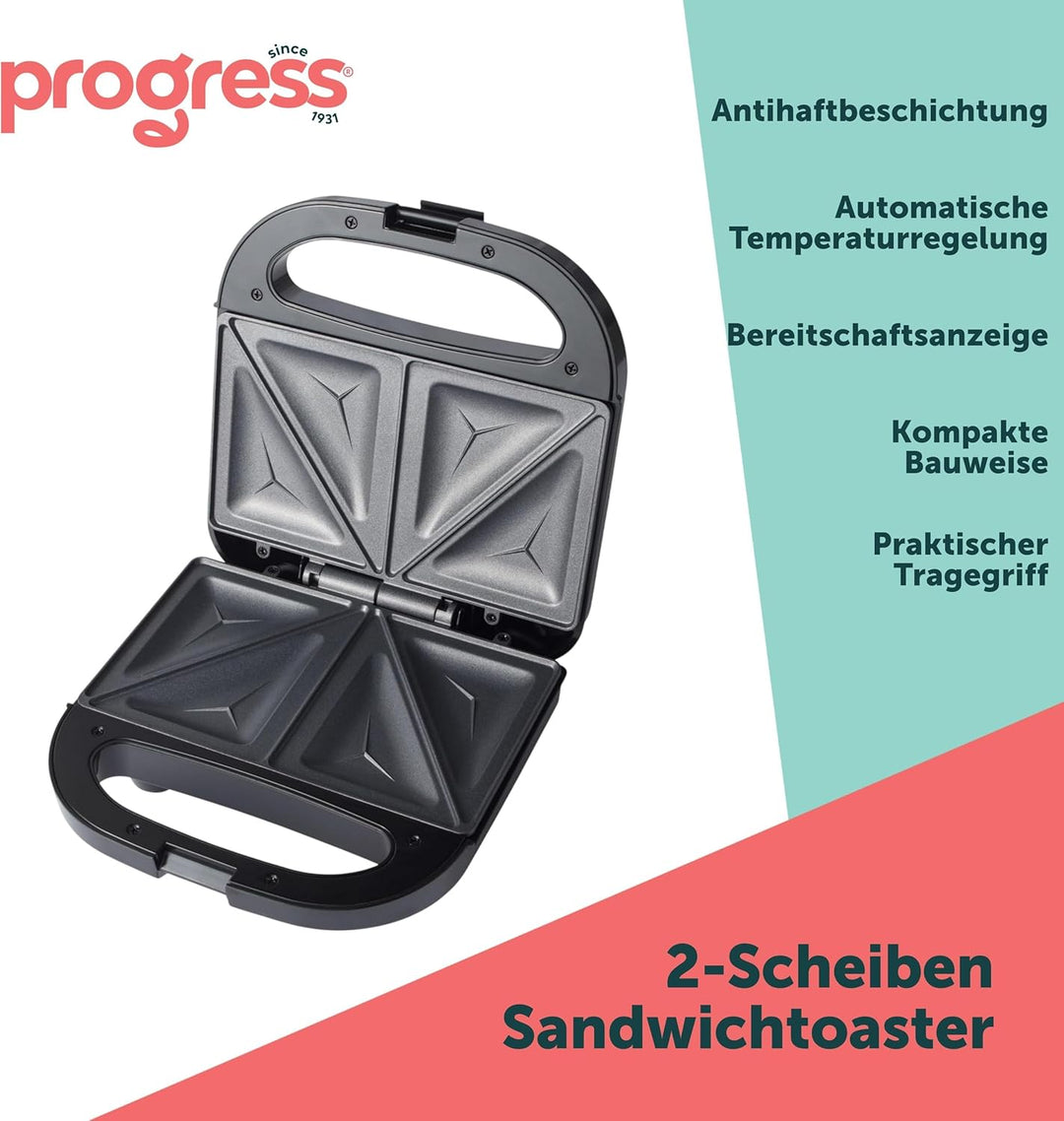 Progress EK5851P 2-Scheiben Sandwichtoaster – Elektrische Toastie Maker, Doppel Snack Maker, Antihaf