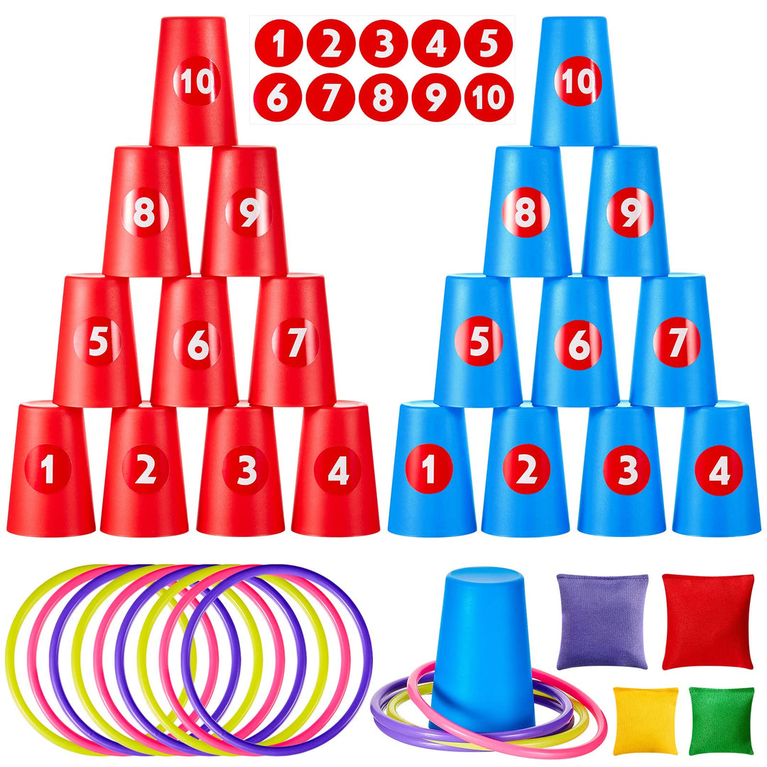 Harrycle 54 Stück Wurfspiel 3 in 1 Set Kinder Ringwurfspiel für Party Erhalten 20 Sport Stapelbecher
