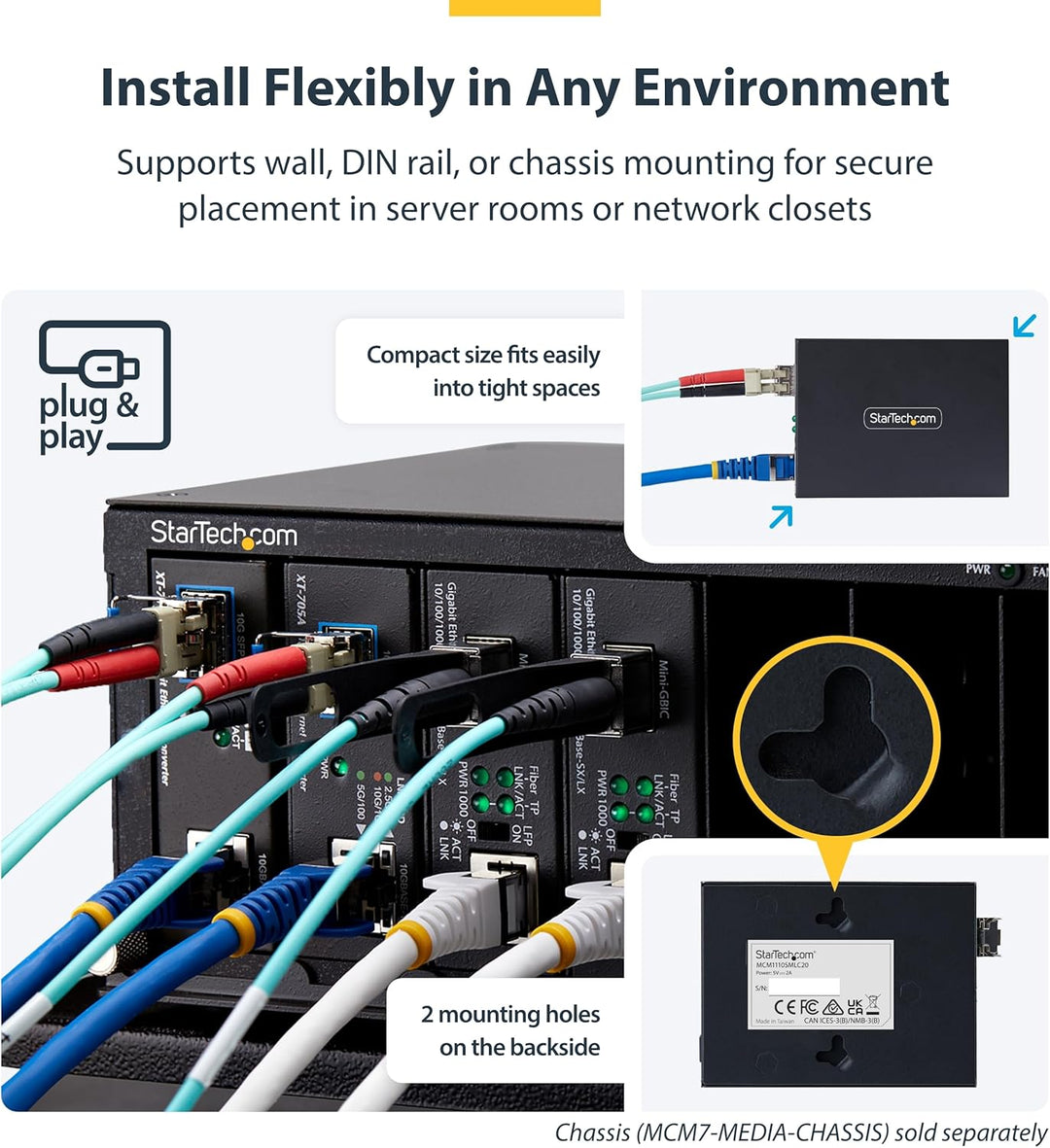 StarTech.com Gigabit Singlemode (SM) LC Glasfaser-Medienkonverter, 10, 100 oder 1000Mbps, 40 km, RJ4
