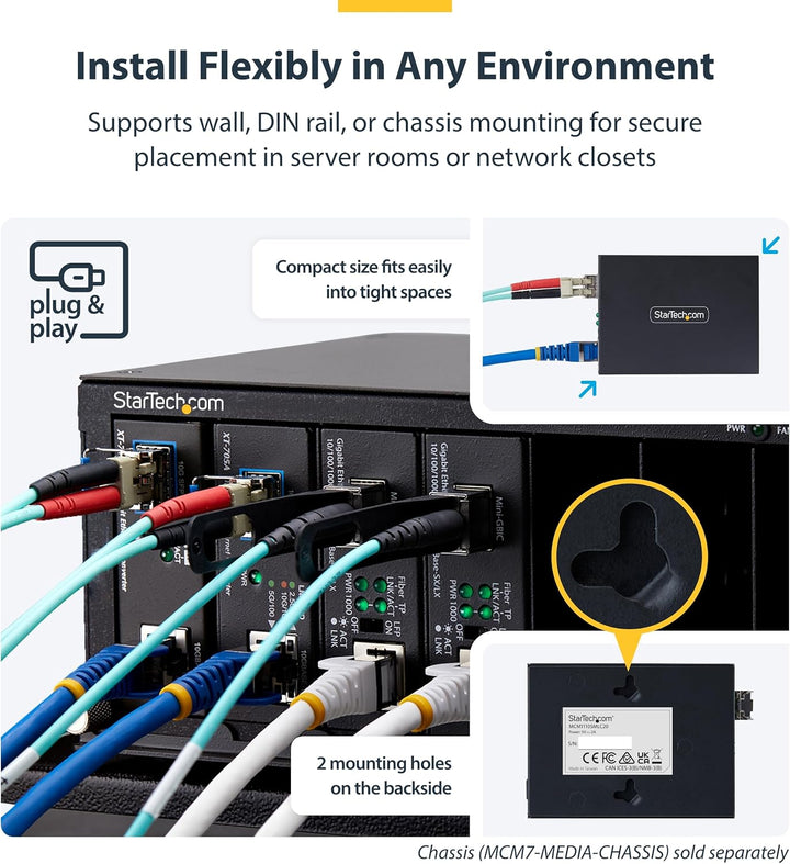 StarTech.com Gigabit Singlemode (SM) LC Glasfaser-Medienkonverter, 10, 100 oder 1000Mbps, 40 km, RJ4