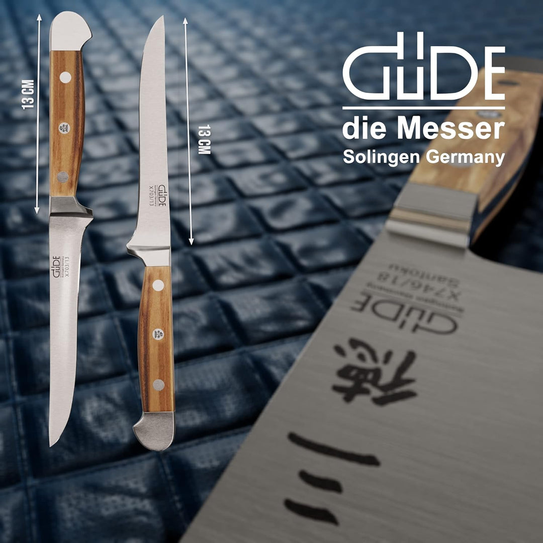 GÜDE Solingen - Ausbeinmesser flexibel geschmiedet, 13 cm, Olivenholz, ALPHA OLIVE, Doppelkropf, Han