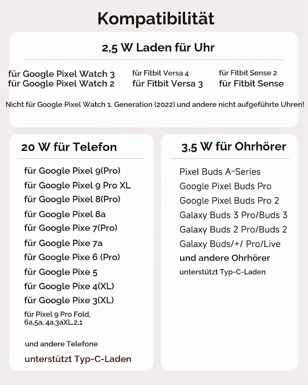 3 in 1 Ladestation für Google Pixel Watch 3/2, 25W USB C Fast Charger für Google Pixel 10 Pro/10 Pro