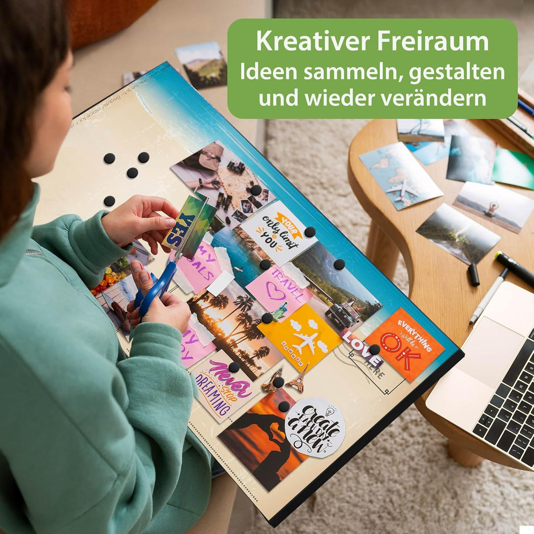 banjado Magnettafel schwarz 78 x 37cm / Magnetwand Metall/Magnetpinnwand als Memoboard/Pinnwand Magn