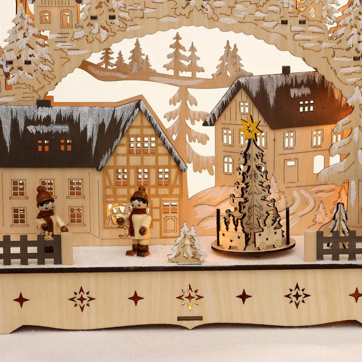 Dekohelden24 LED Holz Schwibbogen mit bewegtem Weihnachtsbaum, Motiv: Laternenkinder, L/B/H ca. 45 x
