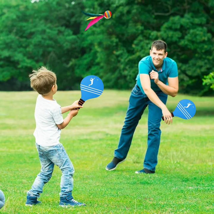 YOUYIKE Beachball Set, Beach Ball Spiel Set, 2 Schläger, 12 Federbälle, 2 Bälle, Paddle Ball Spiel K