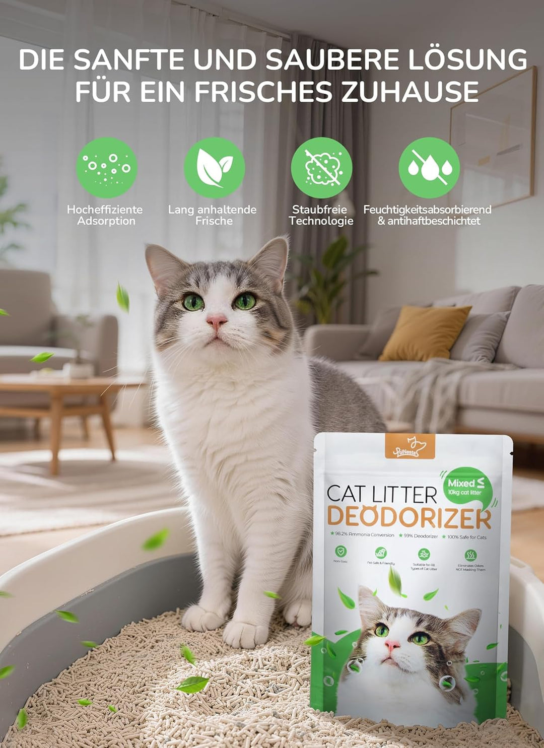 Katzenstreu-Erfrischer, PalNests AOP Katzenstreu-Desodorierung Granulat, Geruchsentferner für Hausti