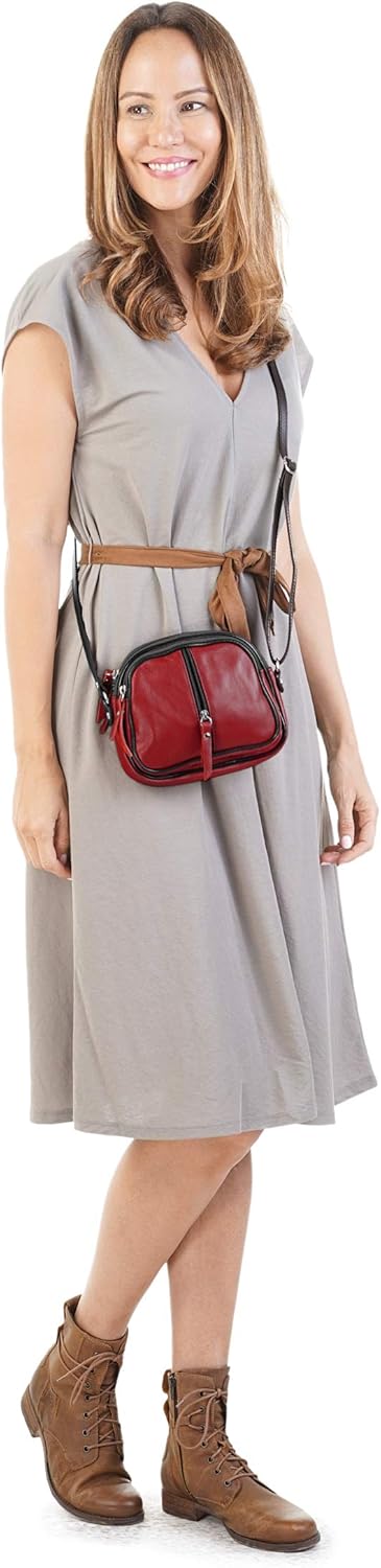Umhängetasche Echt Leder Damen Made in Italy | kleine Abendtasche | elegante Partytasche mit 3 Fäche