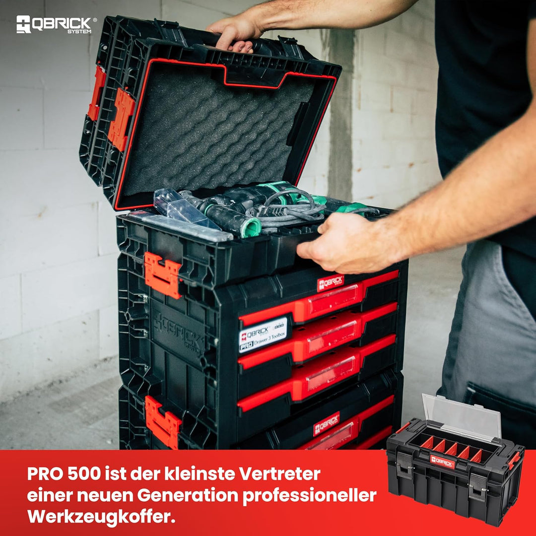Qbrick System Werkzeugkoffer Werkzeugkasten Leer Werkzeugkiste PRO 500 Expert Schwarz Rot 450 x 260