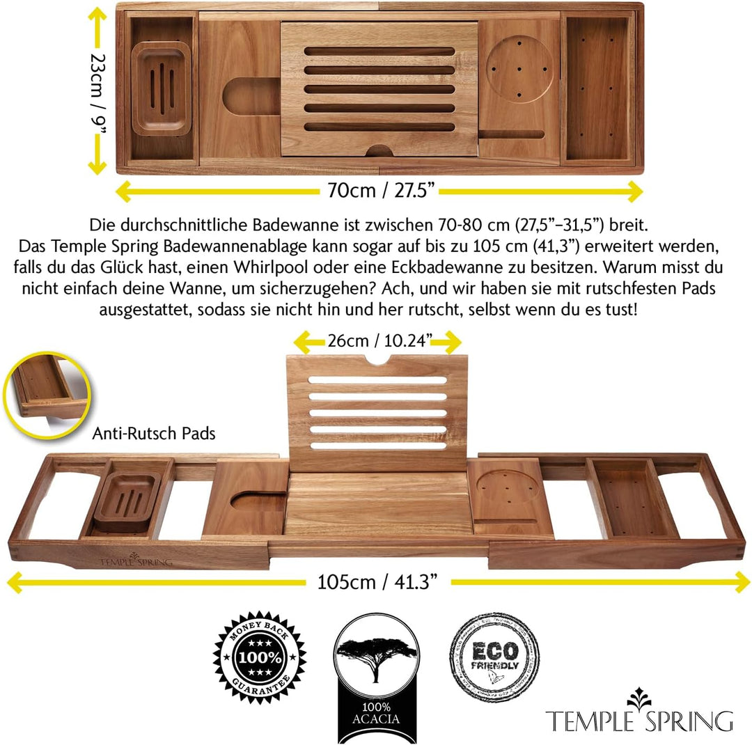 Temple Spring Akazie Badewannenablage, Badewannenablage Holz für badewannen zubehör, Badewannenbrett