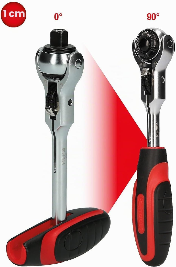 KS Tools 914.3815 MODIFIX 3/8 Zoll Mini-T-Griff-Schwenkkopf-Knarre, 72 Zahn