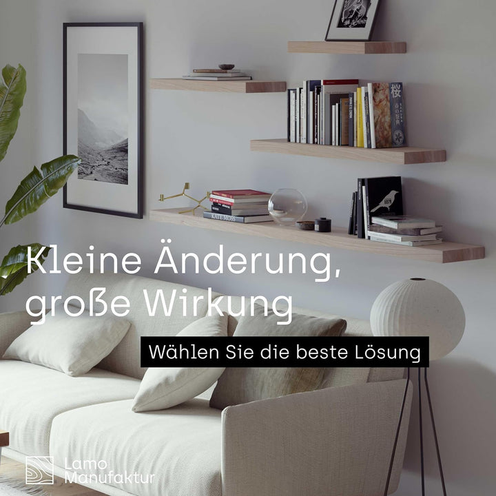 LAMO Manufaktur Wandregal Holz Gerade | Regal Farbe: Roh | Invisible: Schweberegal | 50 cm Invisible