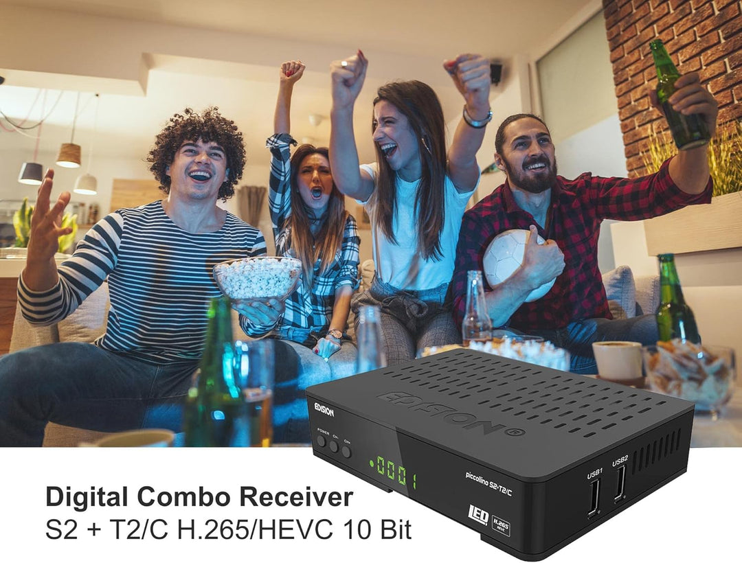 Edision PICCOLLINO S2+T2/C Combo Receiver H.265/HEVC (DVB-S2, DVB-T2, DVB-C) Full HD USB schwarz Sin