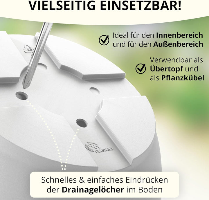 10er Set Blumentöpfe mit Untersetzer 27 cm Durchmesser Weiss runder Pflanzkübel aus Kunststoff gross