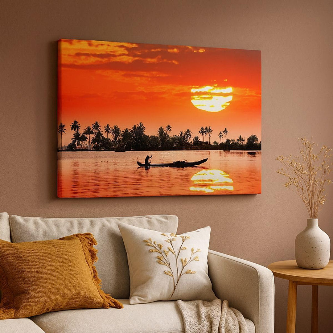 Bilder auf Leinwand 100x70cm Leinwandbild Kanal boot kultur sonnenuntergang Gross Wanddeko Bild Schl