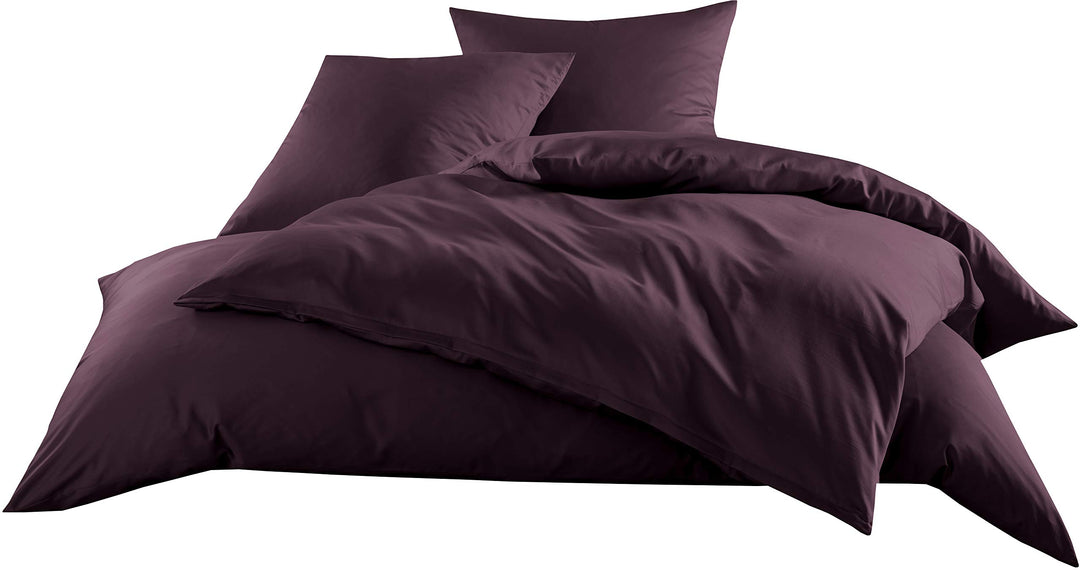 Mako-Satin Baumwollsatin Bettwäsche Uni einfarbig zum Kombinieren (Bettbezug 200 cm x 220 cm, Brombe