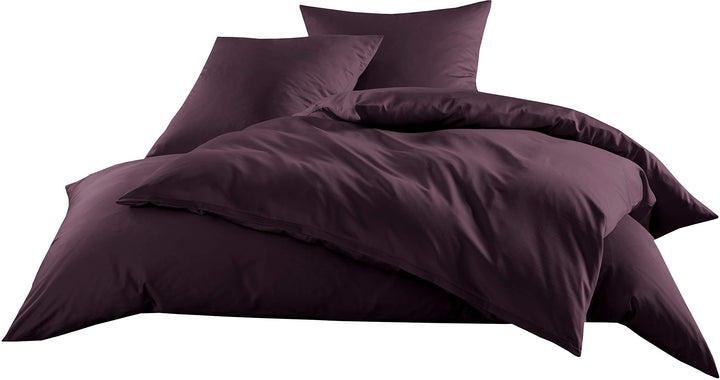 Mako-Satin Baumwollsatin Bettwäsche Uni einfarbig zum Kombinieren (Bettbezug 200 cm x 220 cm, Brombe