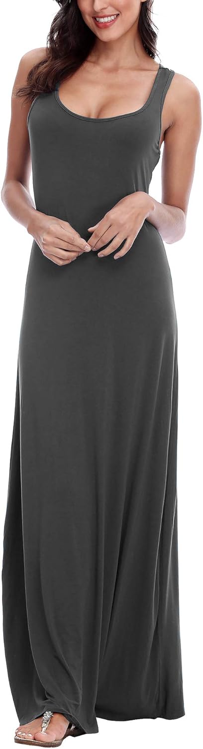 EXCHIC Damen Sommer Leichte Ärmellos Strand Maxi Kleid Elegant Elastisch Tunika Lang Kleider, S Dunk