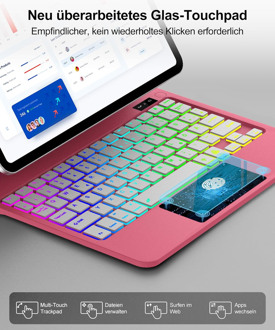 JADEMALL Magic Keyboard Für iPad A16 11/10. Gen mit TP &amp; Beleuchtung QWERTZ | Magic Keyboard für iPa