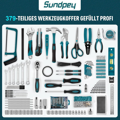 Sundpey Werkzeugkoffer Gefüllt 379 tlg - Allgemeines Werkzeugset für die Heim-/Autoreparatur Werkzeu