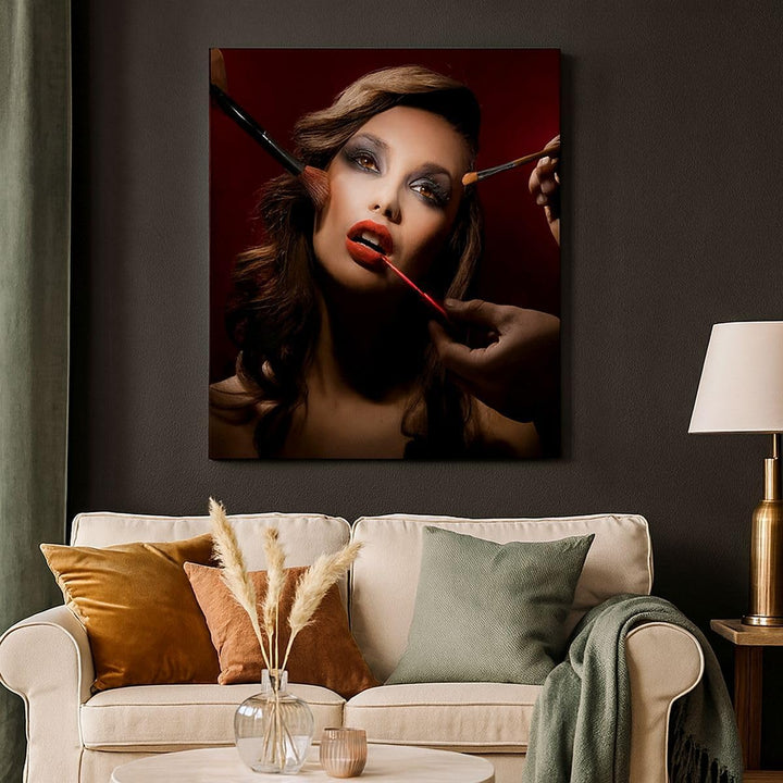 Bilder auf Leinwand 70x70cm Leinwandbild mit Rahmen Frau Make-up schön Gross Wanddeko Bild Schlafzim