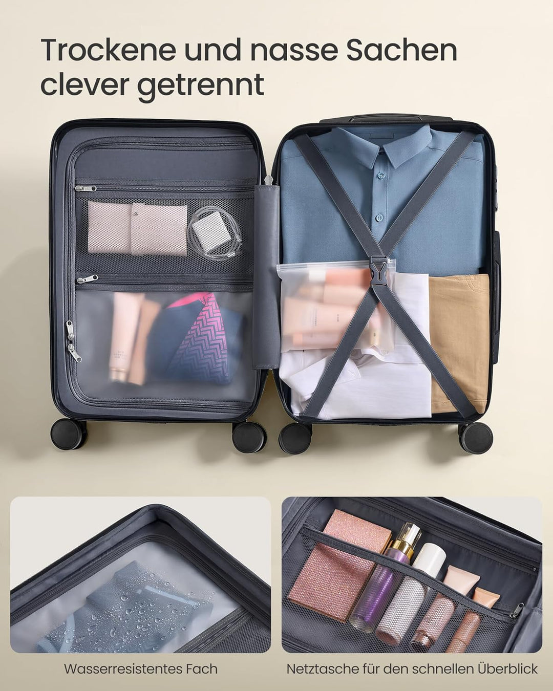 SONGMICS Koffer, Reisekoffer, Hartschalenkoffer mit TSA-Schloss, Koffergurt, ABS-Trolley, 4 Zwilling