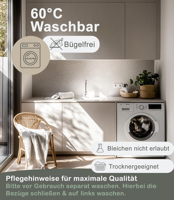 LINKHOFF Bettwäsche 135x200-100% Baumwolle + 80x80cm 2tl. Zweigemuster in Grün/Weiss Bettwäsche Äste