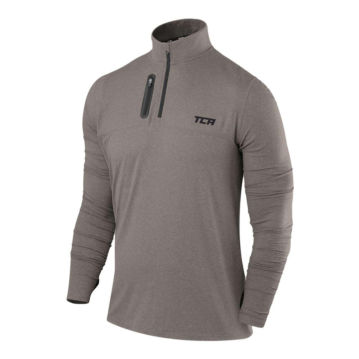 TCA Herren Fusion Pro Quickdry Langarm Lauf Shirt mit Halbem Reissverschluss Grau/Grau S, Grau/Grau