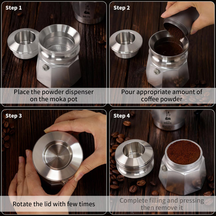 Kaffeestampfer für Mokkakanne, 304 Edelstahl, Espresso-Kaffee-Trichter, kompatibel mit Aluminium-Esp