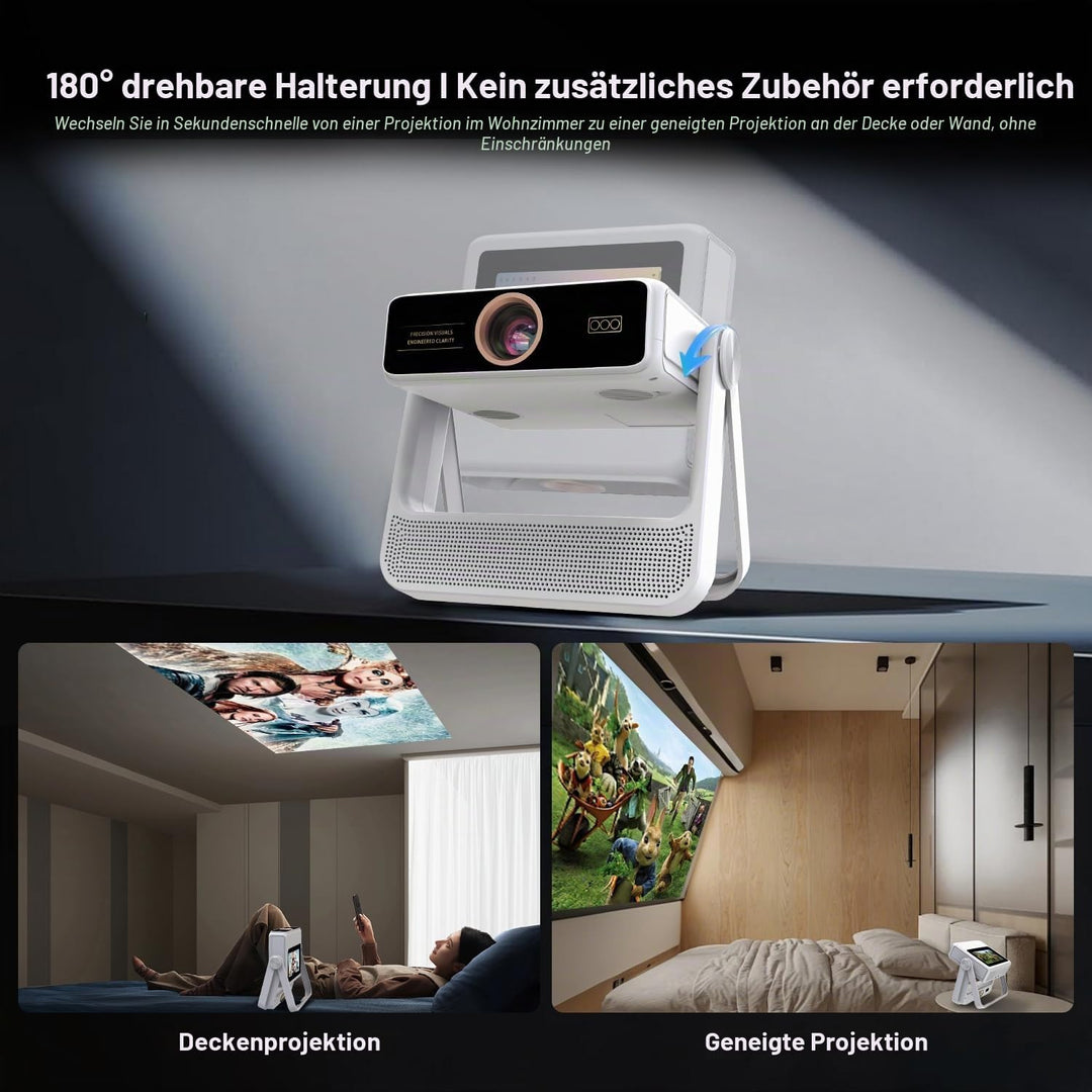Smart Mini Beamer 4K-Unterstützung mit Touchscreen, 1100ANSI Outdoor Projektor, Autofokus &amp; Trapezko