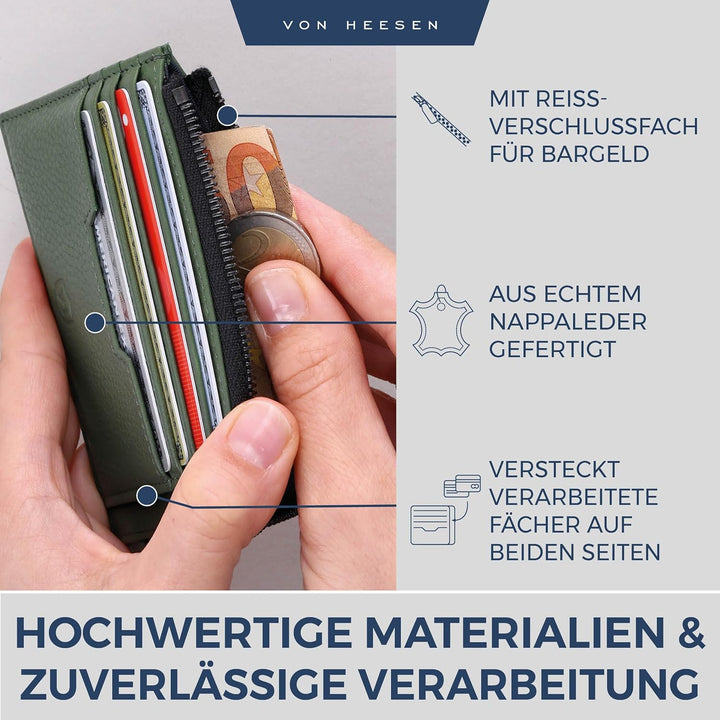 VON HEESEN Leder Kartenetui Geldbörse Herren & Damen Kreditkartenetui (Medium, Grün) Grün 02, Grün 0