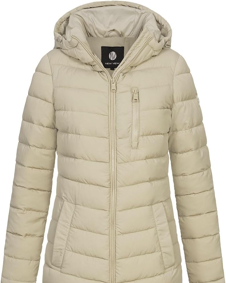 NEW VIEW Damen Jacke Steppmantel Tessa mit Kapuze L Beige (Feather Gray), L Beige (Feather Gray)