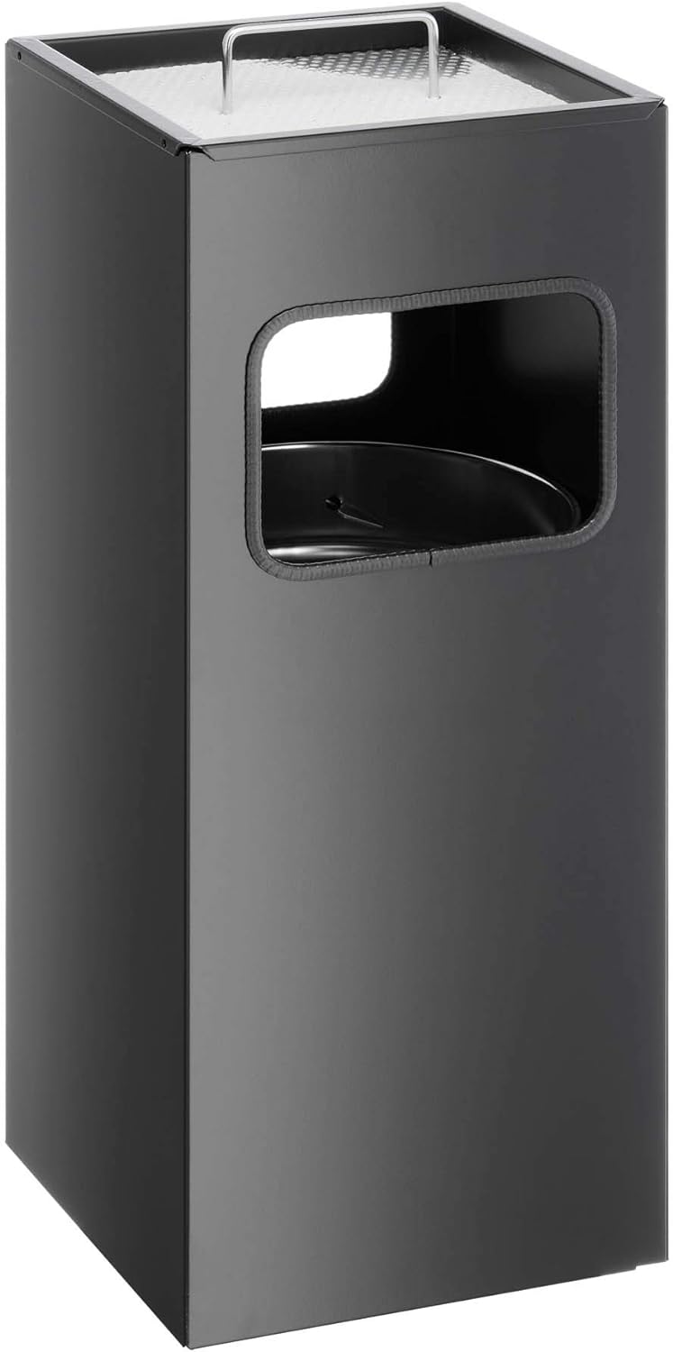 Durable Papierkorb Metall mit Ascher, entnehmbarer Inneneimer und Ascher, eckig, schwarz, 333101 sch