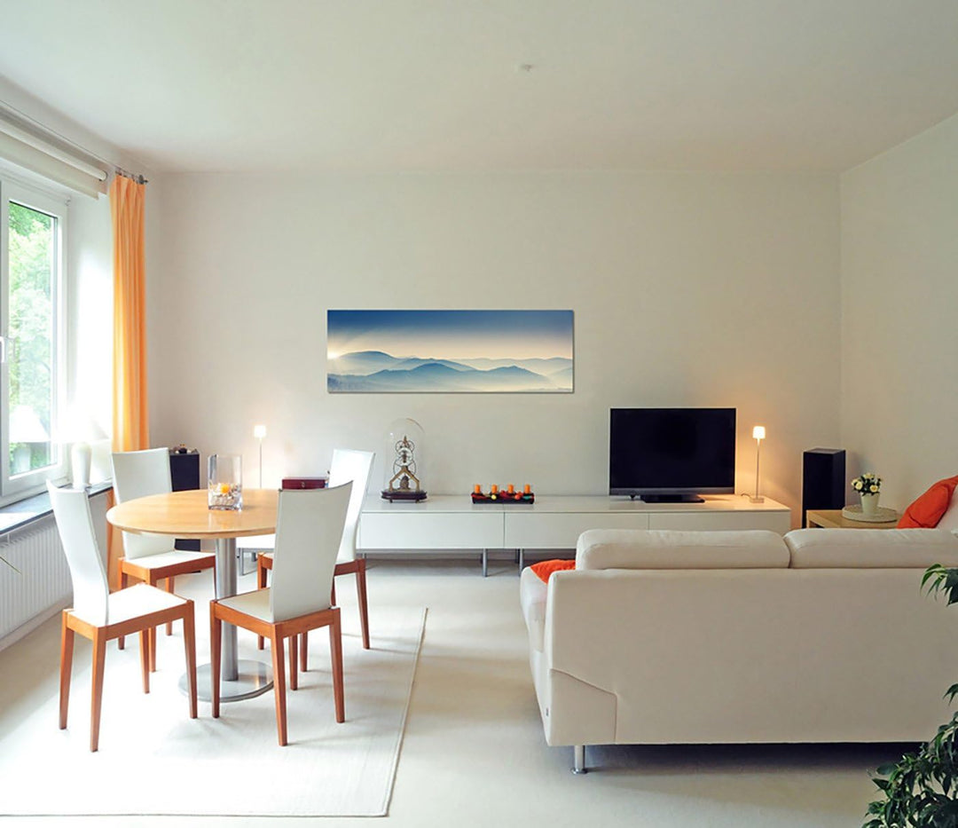 Paul Sinus Art Panoramabild auf Leinwand und Keilrahmen 150x50cm Ukraine Berge Wald Nebel Sonnenaufg