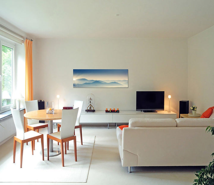 Paul Sinus Art Panoramabild auf Leinwand und Keilrahmen 150x50cm Ukraine Berge Wald Nebel Sonnenaufg