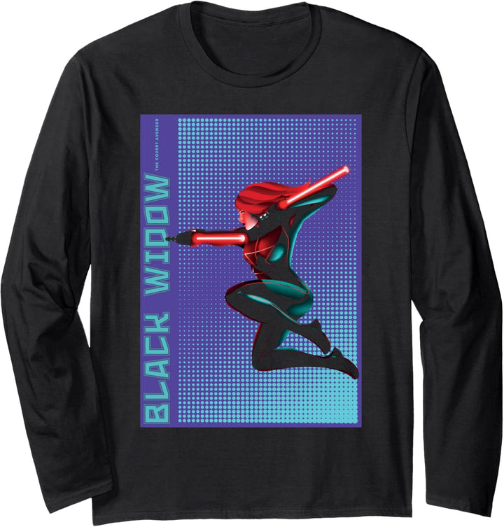 Marvel Black Widow Halftone Pop Art Poster Langarmshirt