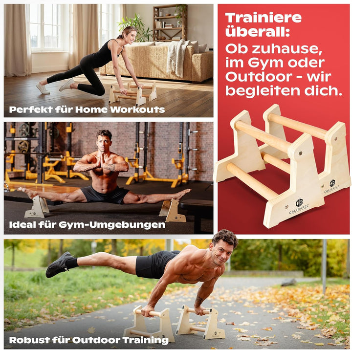 Calibarzz Parallettes & Liegestützgriffe aus Holz [3 Höhen] Push up Bars - Handstand Griffe - Dip Ba