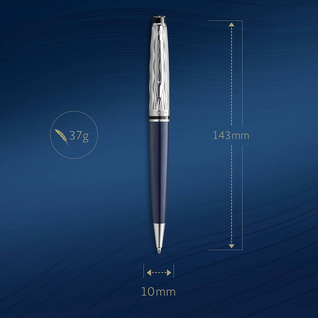 Waterman Expert Kugelschreiber | Metall und blaue Lackierung | ziselierte Kappe | blaue Tinte | Gesc