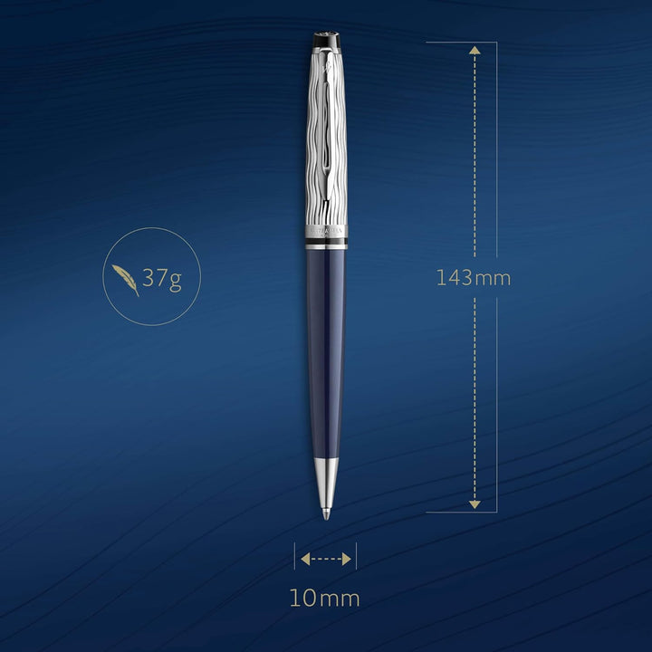 Waterman Expert Kugelschreiber | Metall und blaue Lackierung | ziselierte Kappe | blaue Tinte | Gesc