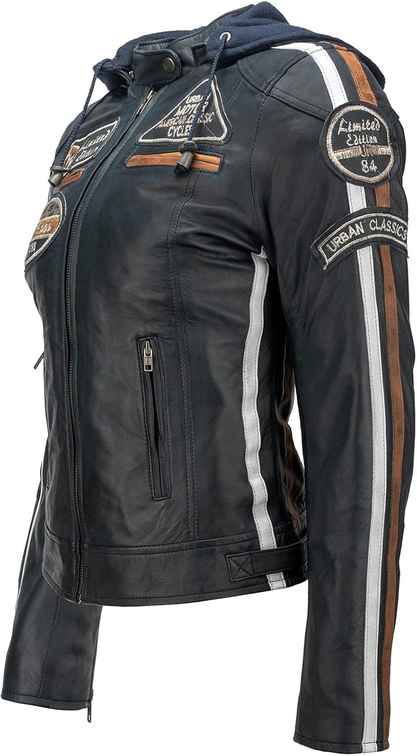 Damen motorradjacke mit protektoren, M Navy Blau