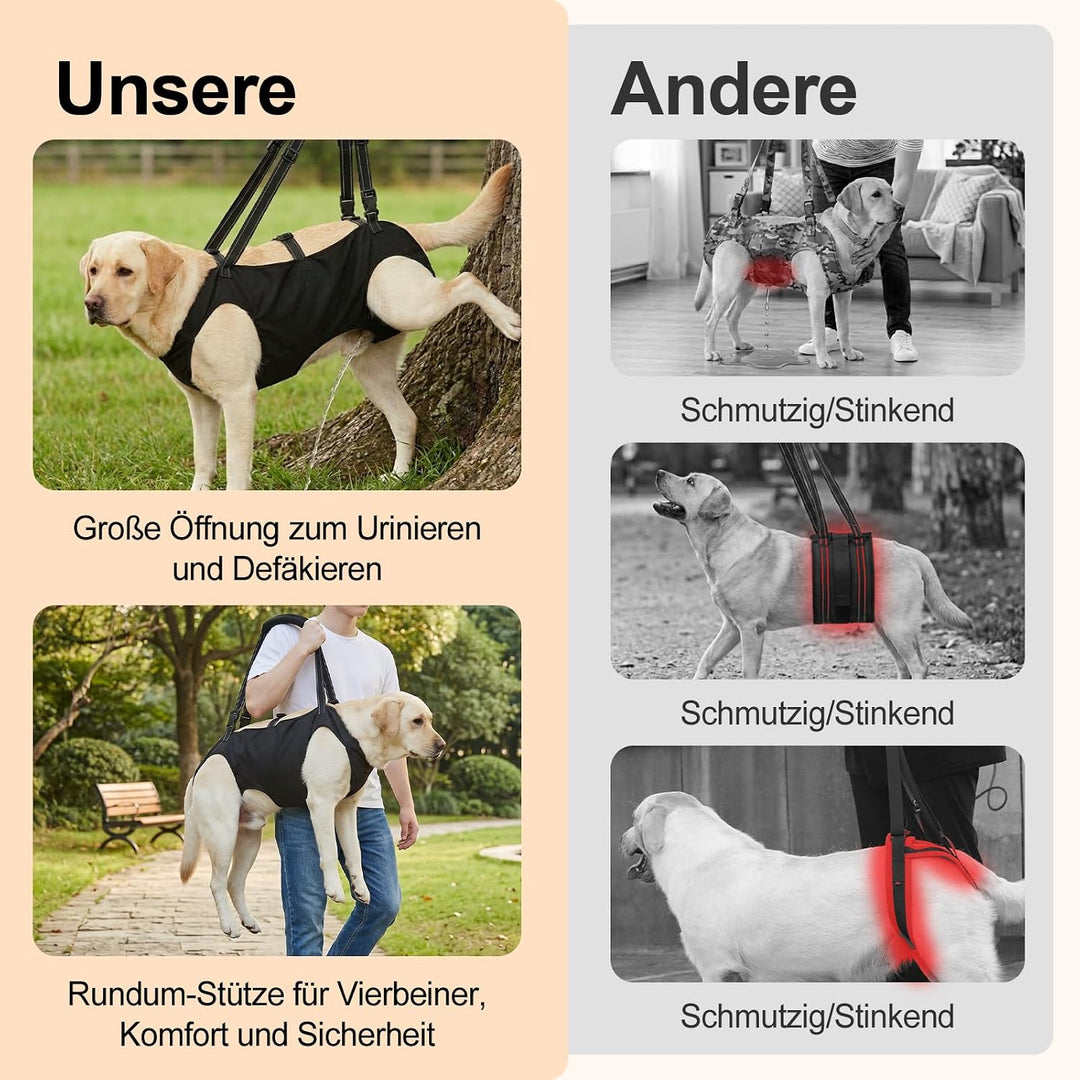 Tragehilfe Hund Gross mit Griffen, Verstellbares Hundegeschirr Treppenhilfe Hinterbeine Vorderbein T