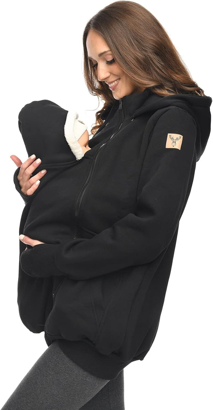 MijaCulture 3in1 Tragejacke Umstandspullover für Tragetuch für Babytrage Kängurujacke 4132 Schwarz M