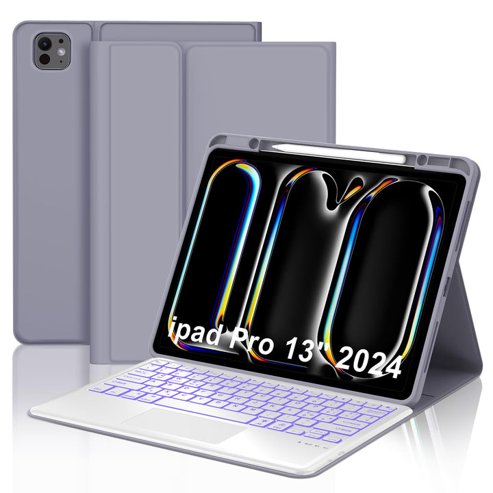 IVEOPPE Hülle mit Tastatur für iPad Pro 13" M5 2025/M4 2024, 7-Farbige Beleuchtung, Deutsches QWERTZ