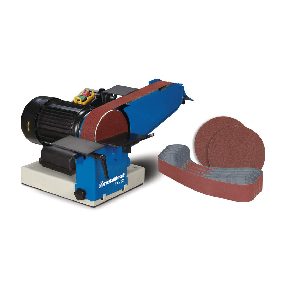 Metallkraft Band- und Tellerschleifer BTS 51 (mit Absaugstutzen, mit Schleifbänder, Motor 0,75 kW, 2