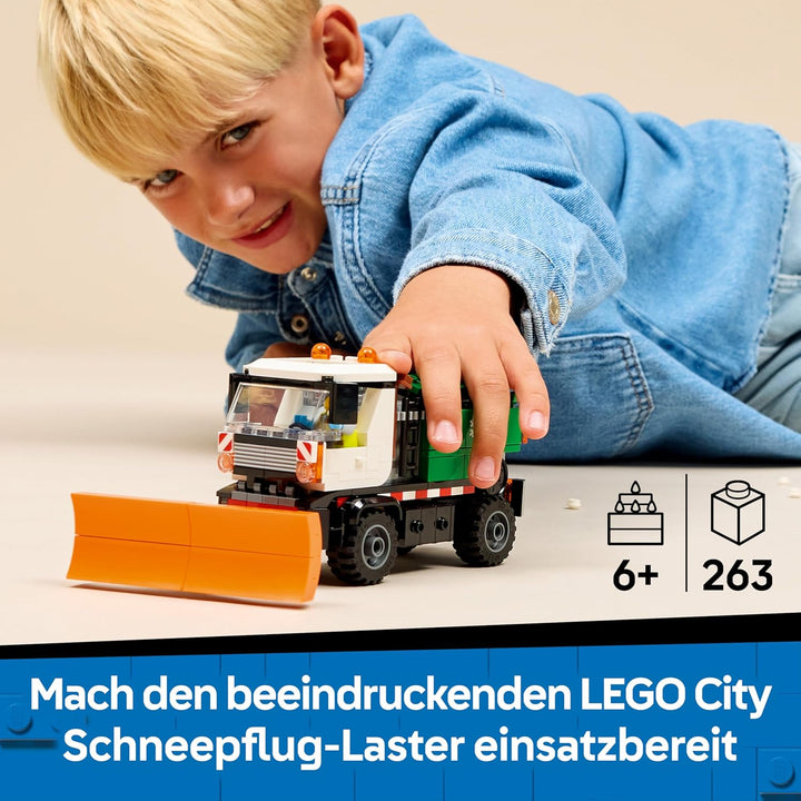 LEGO City Schneepflug - Spielzeug Set mit Minifigur, Werkzeugen und Streufunktion - Geburtstagsgesch