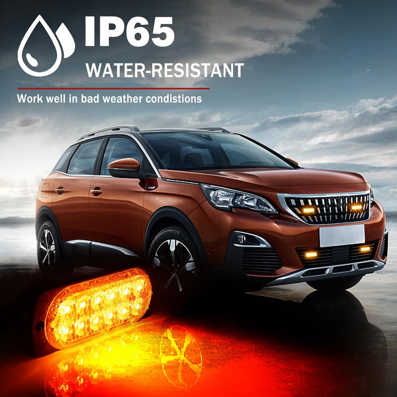 Civikyle 4-Stück 12-LED Auto Frontblitzer Stroboskoplicht Orange 12V Warnleuchte Blinklicht mit 15 B