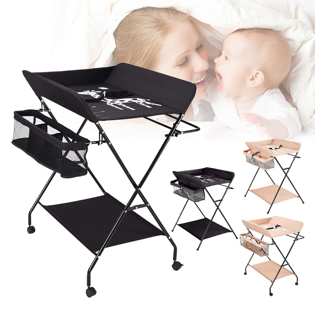 Klappbare Baby Wickelkommode, Wickeltisch mit Ablageflächern, Kissen mit Höhenskala, Breiter Wickelt