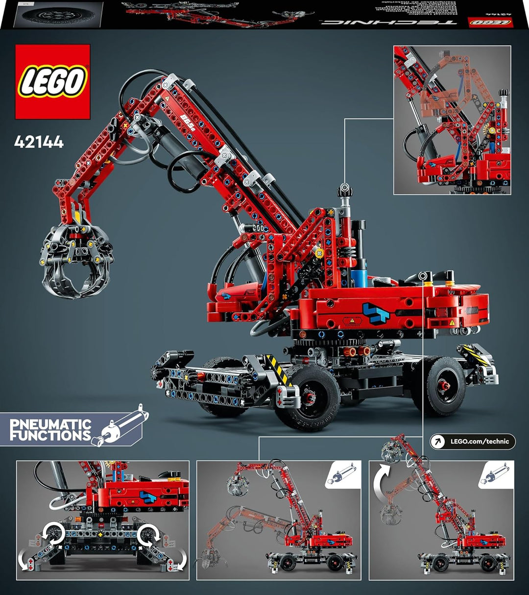 LEGO 42144 Technic Umschlagbagger Modell, Mechanisches Spielzeug Set, manuelle und pneumatische Funk