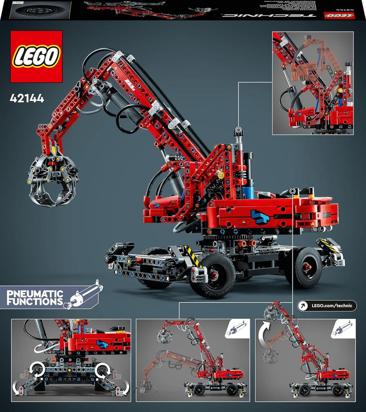 LEGO 42144 Technic Umschlagbagger Modell, Mechanisches Spielzeug Set, manuelle und pneumatische Funk