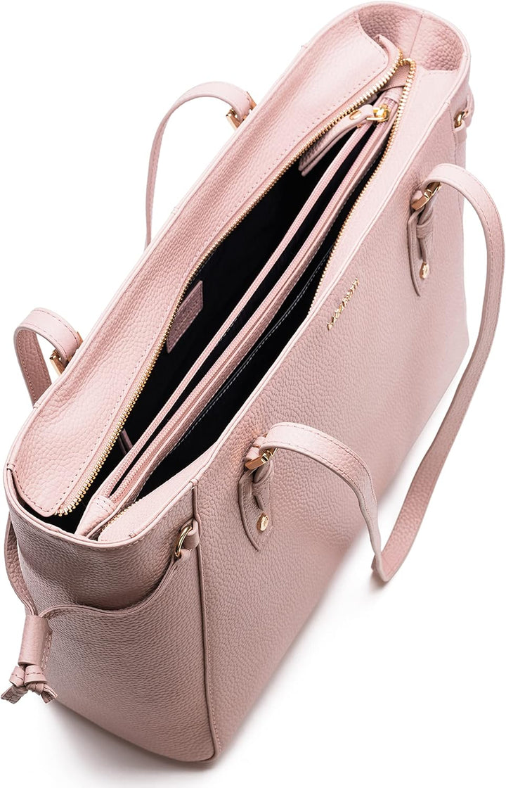 Lazarotti Bologna Leder Shopper Tasche Damen | Tote Bag mit seitlichen Kordelzügen | XL Schultertasc