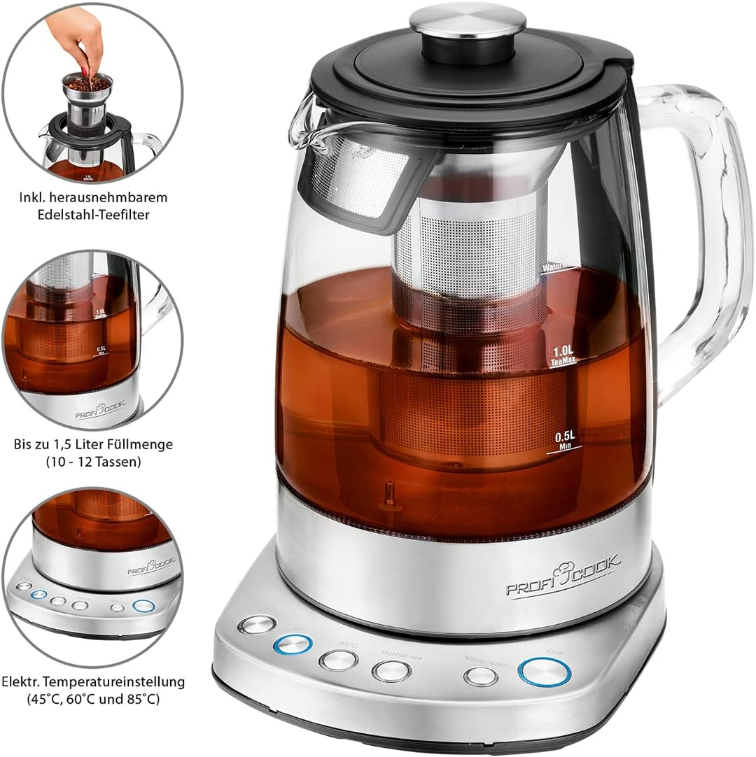 ProfiCook PC-WKS 1167 G, WIFI-gesteuerter 2in1 Tee- und Wasserkocher, kostenlose App, programmierbar